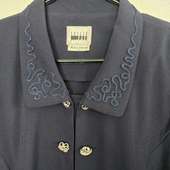 VTG Leslie Fay 2Piece Skirt Suit 16 Blue Long Sleeve Button Up Double Breasted - Picture 7 of 16